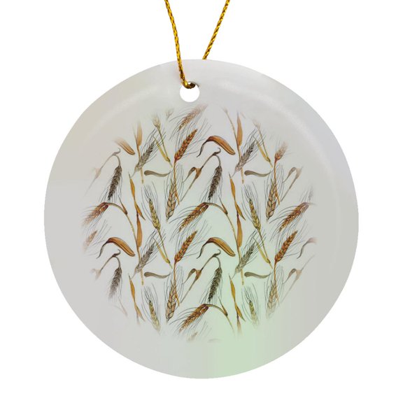 3drose, Fall Stalks of Wheat Pattern, Circle Porcelain Ornament