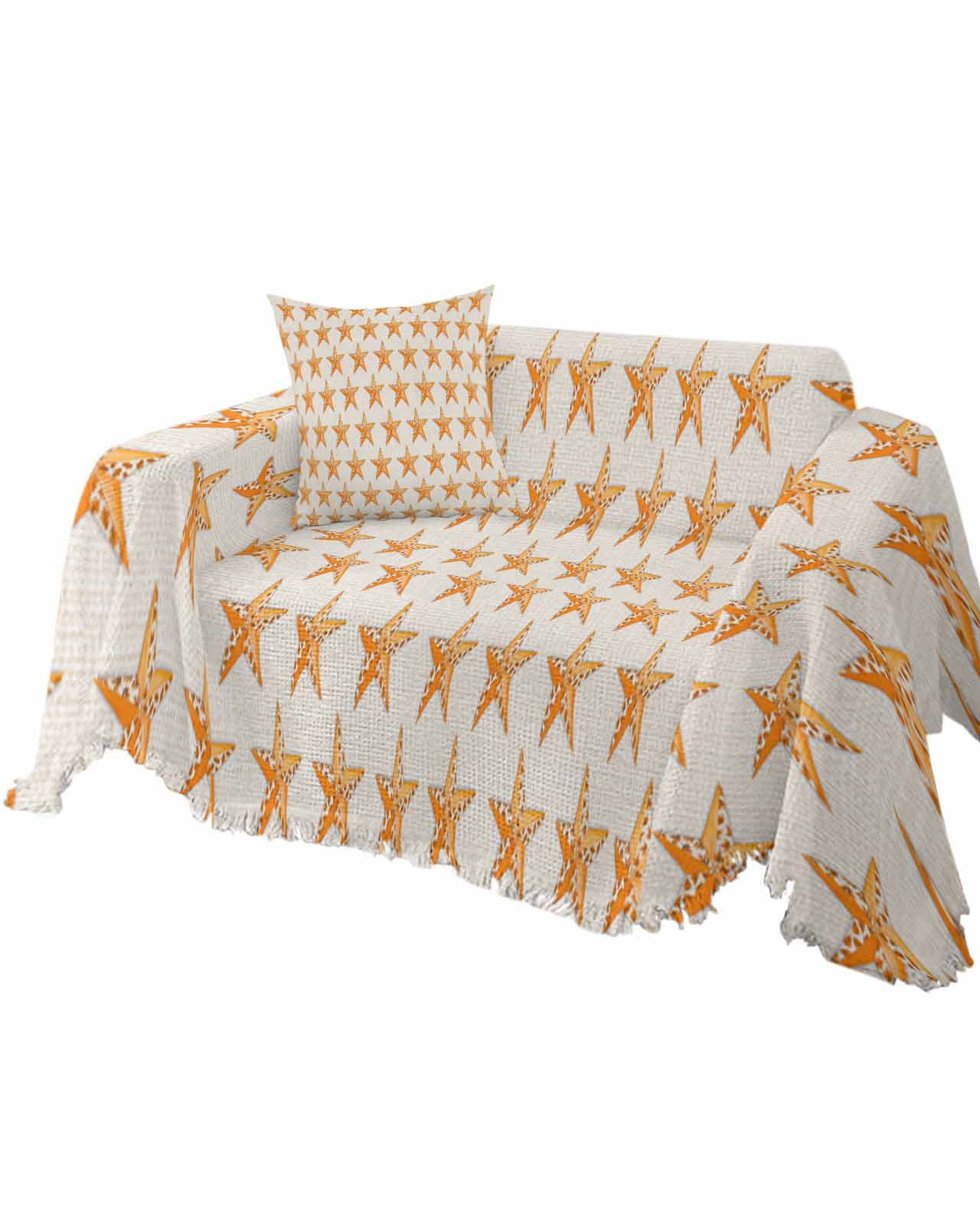 Fall Star Orange Leaves Sofa Couch Covers for Dog,Washable Sofa Throw Cover Single Slipcovers for Armchair with Tassels,Autumn Farmhouse Retro Beige Couch Protector Towel Blanket Medium 71''x91''