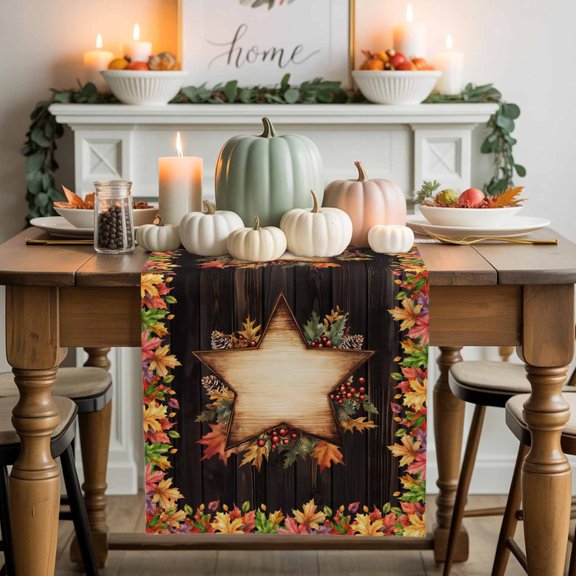 Fall Stars Maple Leaf Table Runner, Autumn Thanksgiving Kitchen Dining Table Decoration for Home Party Decor 13x48 Inches