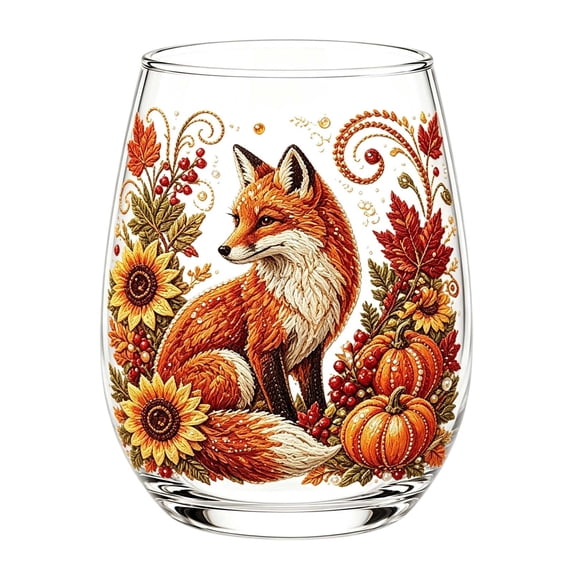 Fall Stemless Wine Glass,Autumn Fox Print Clear Glassware for Living Room Dining Room Party Gift