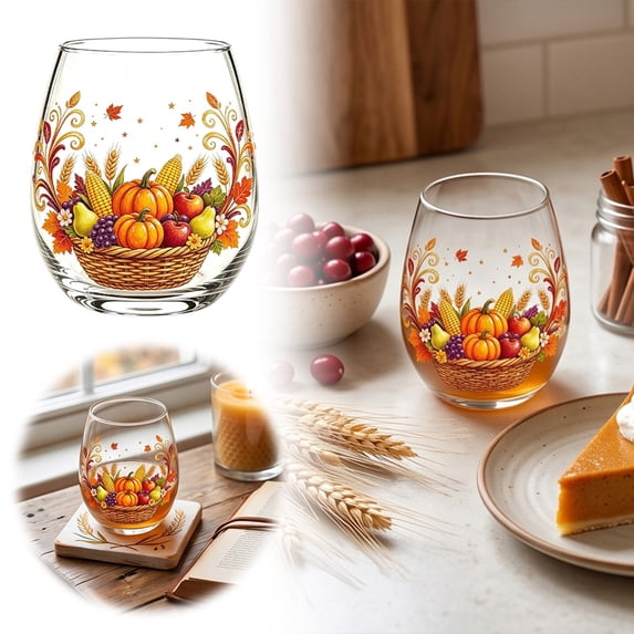 Fall Stemless Glasses Pumpkin Maple Leaf Drinking Tumbler Orange Green Autumn Thanksgiving Party Home Kitchen Decor Fall Stemless Glasses Pumpkin Maple Leaf Drinking Tumbler