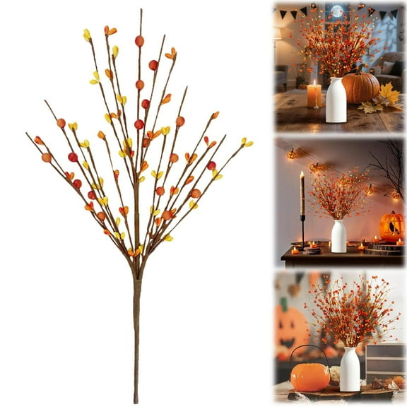 Fall Stems For Vases Fall Artificial Berry Stems Berry Picks Branches Fall Floral Stems Arrangements With Fake Pumpkin For Autumn Thanksgiving Harvest Home Vase Festival Indoor Christmas Decor Orange