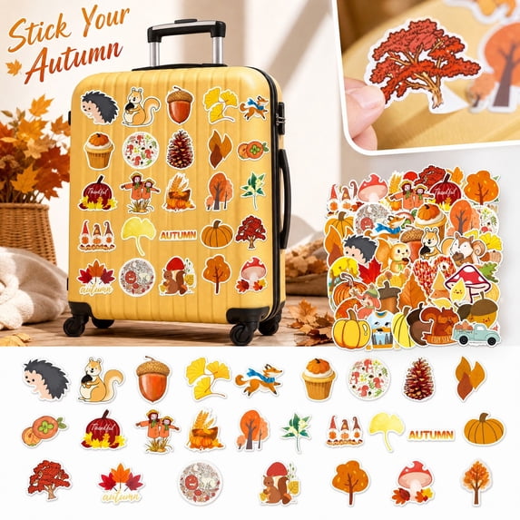 Fall Stickers,Thanksgiving Stickers for Kids,Non-Repeating Sticker for Kids 50Pcs Stickers for Kids,Vinyl Stickers,Thanksgiving Crafts Games Toys Gifts for Classroom Home