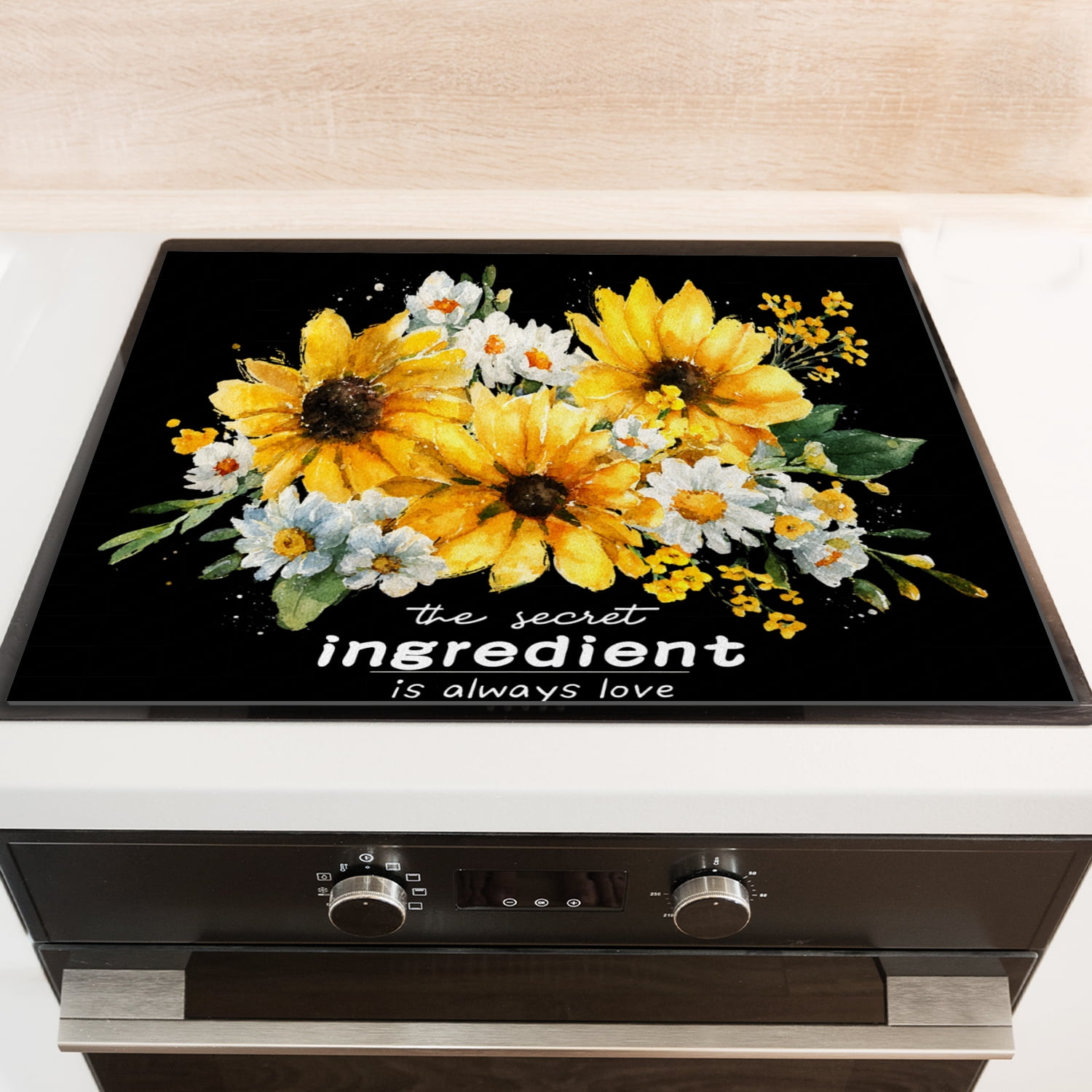 Fall Stove Top Covers, Yellow Sunflower and White Flowers Pattern Heatproof Oilproof Stovetop Protector, Non-slip Washable Kitchen Decoration Mat for Kitchen RV (28×20 Inch)
