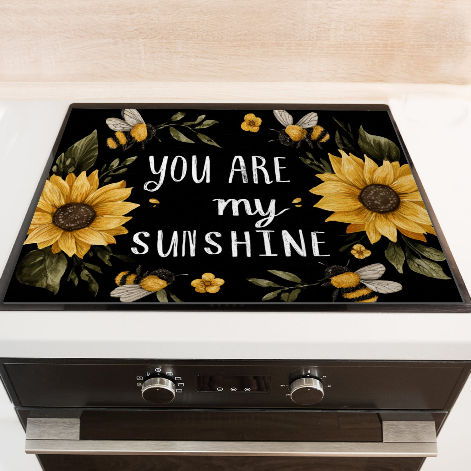 Fall Stovetop Covers for Electric Stove, Sunflower You Are My Sunshine Print Non-stick Square Glasstop Stove Cover, Oilproof Waterproof Modern Mat For Kitchen RV (28×20 Inch)