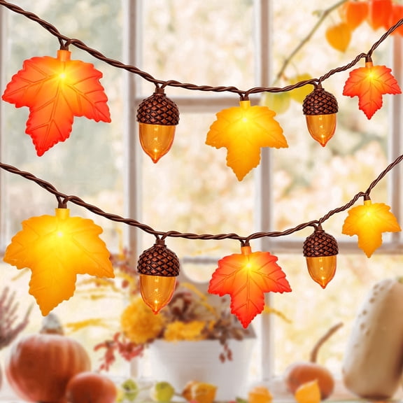 Fall String Lights Plug in, 12 FT 20 LED Waterproof Maple Leaf and Pumpkin Lights with 3D Design, Thanksgiving Decorations for Indoor Outdoor, Bedroom, Patio, Home, Harvest Party Fall Decor