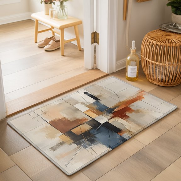 Fall Stripe Washable Small Entryway Area Rugs 2'x3', Modern Abstract Geometric Beige Brown Gray Lines Washable Throw Rug Non-Slip Sturdy Edge Binding Carpet for Front Door Floor Room Entry