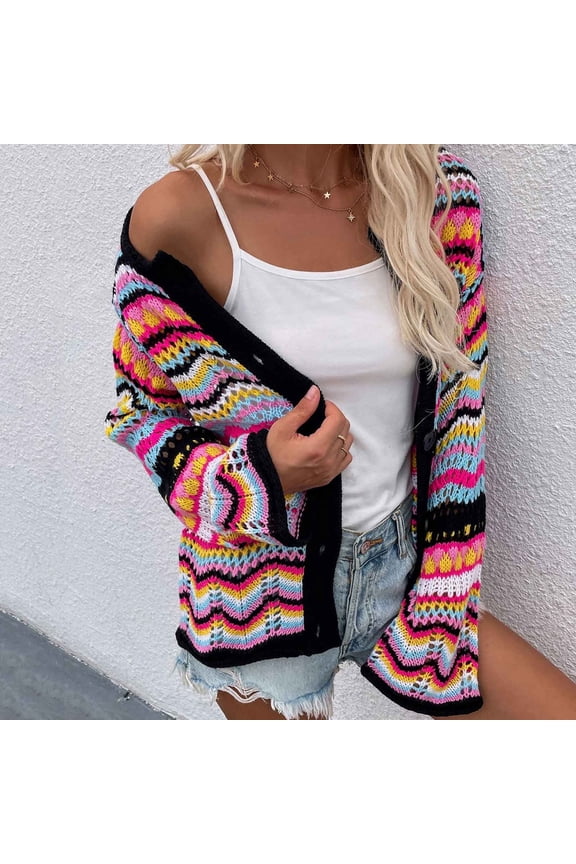 Cardigan Sweaters for Women,Loose Long Sleeve Button Sweater Cardigan for Woman Black Size 10