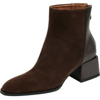 Fall Suede Ankle Boots For Women Square Toe Short Booties Chunky Low Heel Boots Side Zip Dressy Mid Calf Combat Riding Motorcycle Booties