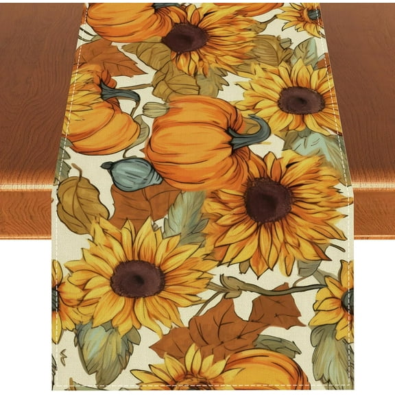 Fall Summer Table Runner 13x72 Inches, Sunflower Yellow Seasonal Farmhouse Burlap Indoor Kitchen Anniversary Dining Table Decor for Home Party