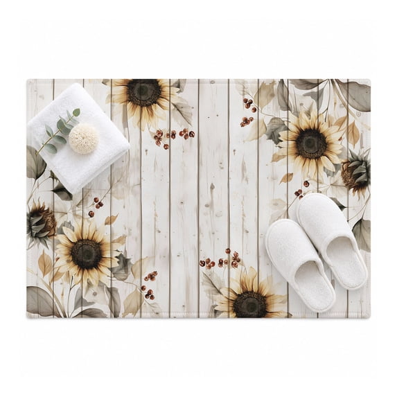 Fall Sunflower Area Rug 2'x3', Watercolor Floral Leaf Berry Mat Non ...