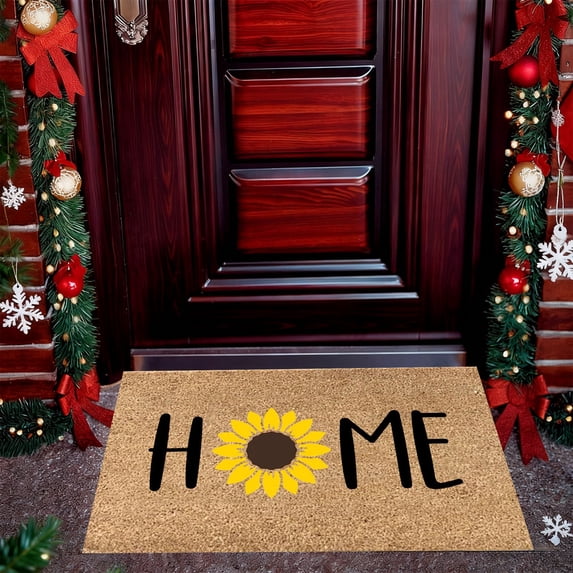 Fall Sunflower Coir Doormat Autumn Wreath and Door Mat 16 x 24 Inch Sunflower Welcome Mat and Front Door Wreath for Home Entryway Outdoor Patio Porch Garden