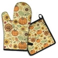 thumbnail image 1 of Fall Sunflower Pumpkin Kitchen Oven Mitt and Pot Holder Sets 2 Pcs for Baking, Cooking and Grilling, Heat Resistant Up To 392 °F, 1 of 7
