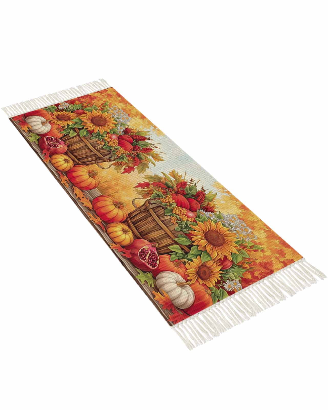 Fall Sunflower Pumpkin Kitchen Runner Rug 2'x4', Washable Woven Cotton ...
