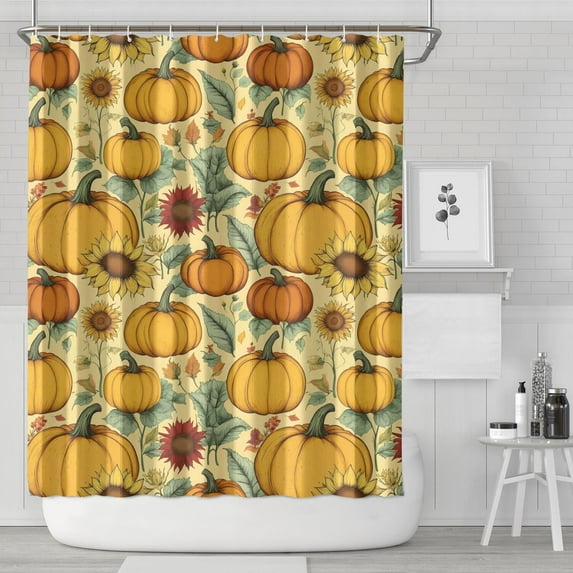Fall Sunflower Pumpkin Shower Curtain 72"x84" ,Bathroom Decorative Shower Curtains Set with 12 Hooks,Modern Waterproof Washable Shower Curtain