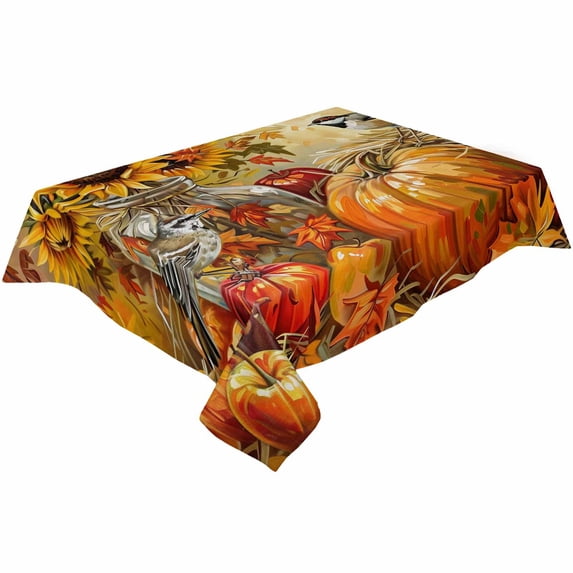 Fall Sunflower Rectangle Tablecloths 60x140,Thanksgiving Pumpkin Abstract Graffiti Art Table Cloth Table Cover Indoor/Outdoor Tabletop Decor for Wedding Holiday Party Dinner Baby Shower