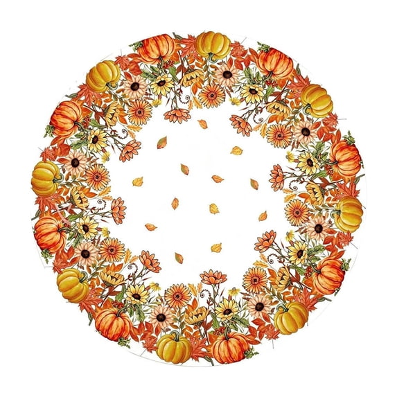 Fall Sunflower Round Tablecloth, Burnt Orange Pumpkin Thanksgiving Waterproof Table Cover for Kitchen Picnic Party Home Decor 47 In A