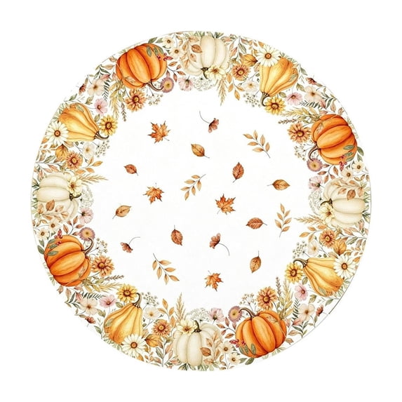 Fall Sunflower Round Tablecloth, Burnt Orange Pumpkin Thanksgiving Waterproof Table Cover for Kitchen Picnic Party Home Decor 47 In B