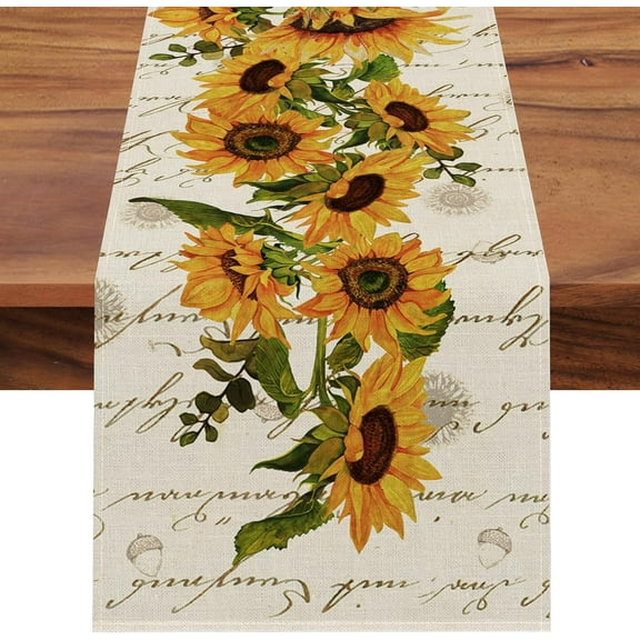 Fall Sunflowers Table Runner, Vintage Spring Summer Flower Home Kitchen Dining Decor, Seasonal Farmhouse Floral Decorations Indoor Outdoor Party Supply