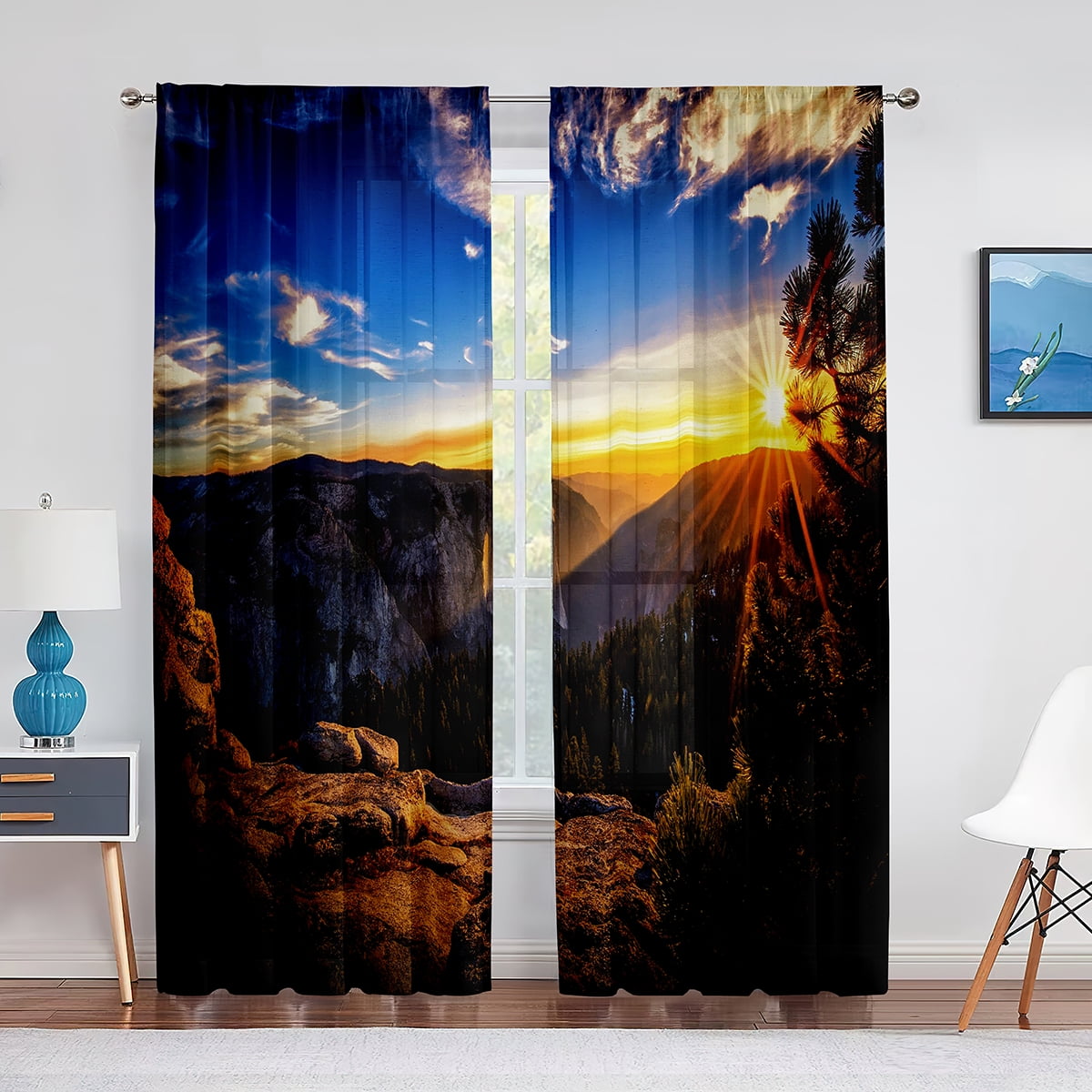 Fall Sunrise on Mountain Forest Landscape Sheer Curtains for Living Fall Sunrise on Mountain Forest Landscape Sheer Curtains for Living