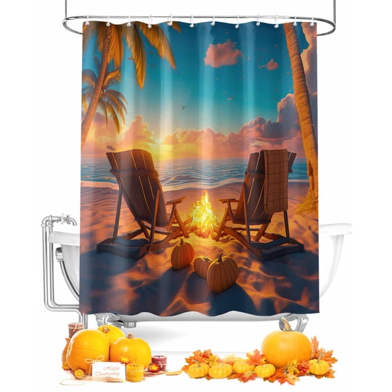 Fall Sunset Shower Curtain Set ,Waterproof Fabric Shower Curtains Rocking Chair Vacation Beach Shower Curtains for Bathroom,Bathroom Decor 72"x72"