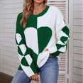 thumbnail image 1 of Fall Sweater For Women 2024 Trendy Round Neck Sweater Loose Long Sleeve Color Blocked Cute Love Heart Printed Sweater Green L, 1 of 7