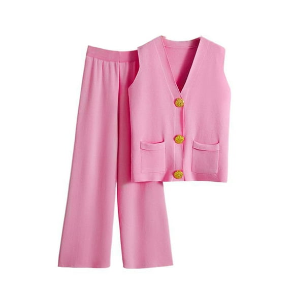 Fall Sweater Set for Women 2 Piece Lounge Set Button Knit Pullover Tops Vest High Waisted Pants Winter Outfits