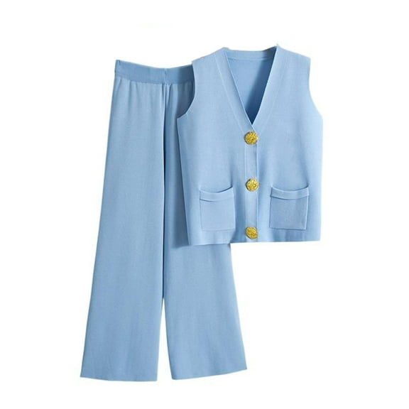 Fall Sweater Set for Women 2 Piece Lounge Set Button Knit Pullover Tops Vest High Waisted Pants Winter Outfits