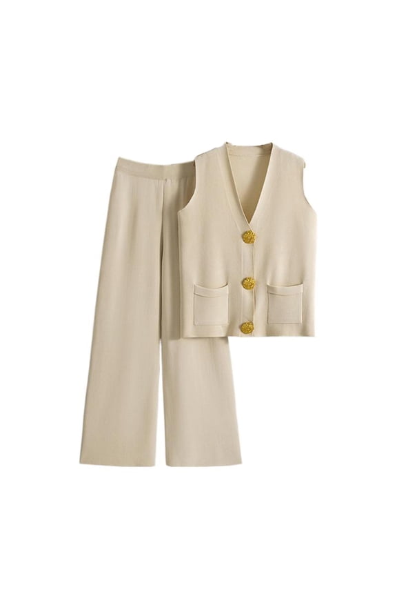 Fall Sweater Set for Women 2 Piece Lounge Set Button Knit Pullover Tops Vest High Waisted Pants Winter Outfits