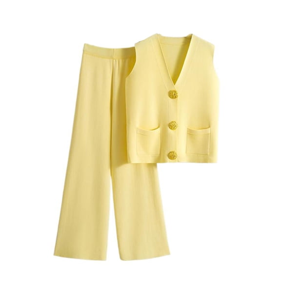 Fall Sweater Set for Women 2 Piece Lounge Set Button Knit Pullover Tops Vest High Waisted Pants Winter Outfits