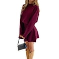 thumbnail image 1 of Fall Sweater Sets Skirt Sets Women 2 Piece Outfits Long Sleeve Top and Skirts Set Wine Red L, 1 of 7
