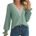 thumbnail image 1 of Fall Sweater for Women 2022 Hollow out Splicing V Neck Blouse Cuff Long Sleeve Blouse Hollow out Blouse Elegant Blouse Knit Sweater Vintage Christmas Sweater Romper, 1 of 4