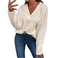 thumbnail image 1 of Fall Sweater for Women 2022 Ribbed Knit Sweaters Solid Color Long Sleeve Sweater V Neck Lapel Collar Sweater Pullover Knit Sweater Vintage Christmas Sweater Romper, 1 of 6