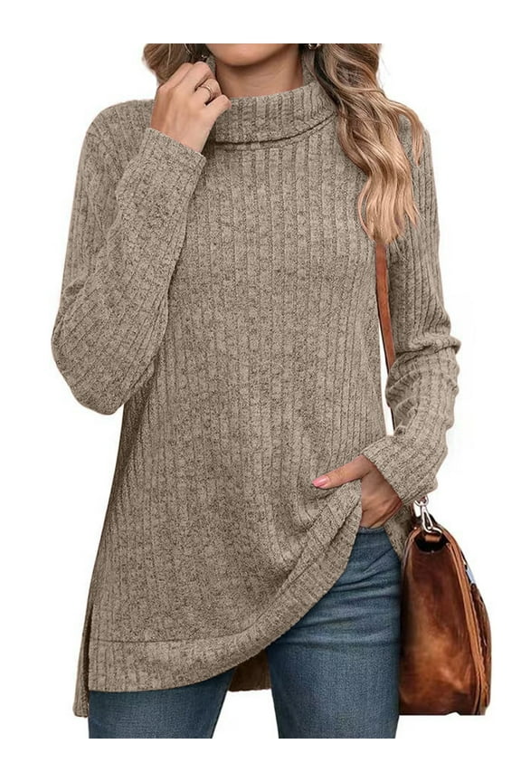 Fall Sweater for Women Long Sleeve Turtleneck Thin Sweater Comfort Warm Winter Pullover Coffee T Shirts Blouse