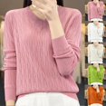 thumbnail image 1 of Fall Sweaters For Women Fashion Casual Loose Base Knitted Solid Color Round Neck Pullover Winter Sweaters S-2XL, 1 of 4
