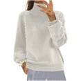 thumbnail image 1 of Fall Sweaters For Women Fashion Long Sleeved Loose Solid Color Knitted White Crew Neck Pullover Winter Sweaters S-XL, 1 of 6
