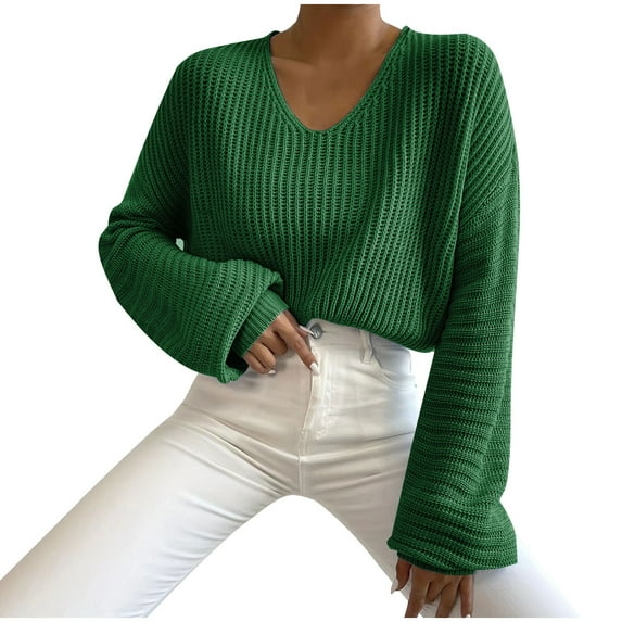 Fall Sweaters For Women Fashion Solid Color Button Long Sleeved Casual Loose Cardigan Green V Neck Pullover Winter Sweaters S-XL