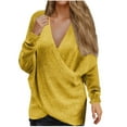thumbnail image 1 of Fall Sweaters For Women Fashion Solid Color Long Sleeved Knitted Loose Yellow V Neck Pullover Winter Sweaters S-3XL, 1 of 8