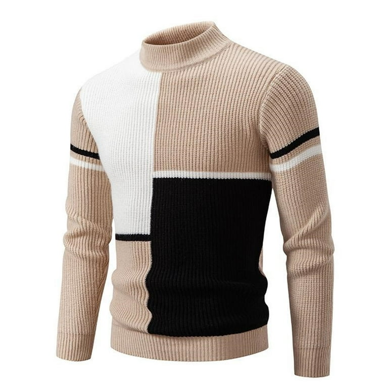 Fall Sweaters Men s Military Pullover Sweater Crewneck Vintage Cable Knit Sweater with Suede Patchwork Mens Sweater Color Khaki Size XL Walmart