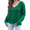 thumbnail image 1 of Fall Sweaters Round Neck Crochet Hollow Out Cute Winter Pullover Sweaters for Women Trendy Green S, 1 of 7