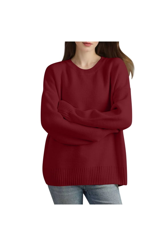 Fall Sweaters Sevevn Women's Casual Long Sleeve Sweaters Loose Crewneck Knit Solid Pullover Sweater Jumper Tops