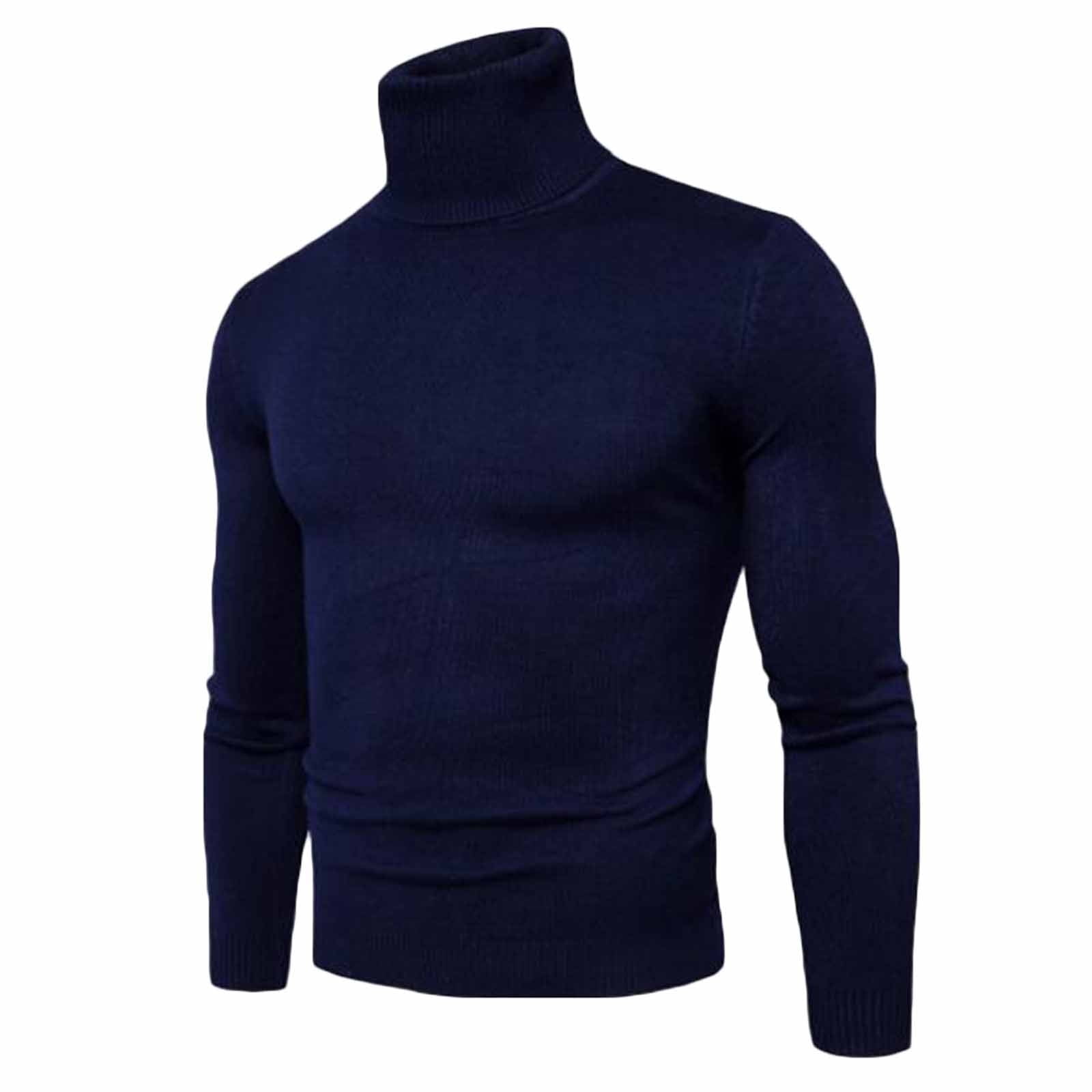 Fall Sweaters Shirts for Men Men Casual Solid Pullover Turtleneck Trim Base  Knit Keep Warm Sweater Blouse Long Sleeve Shirts Sweaters for Men New  Arrival Blue,2XL 