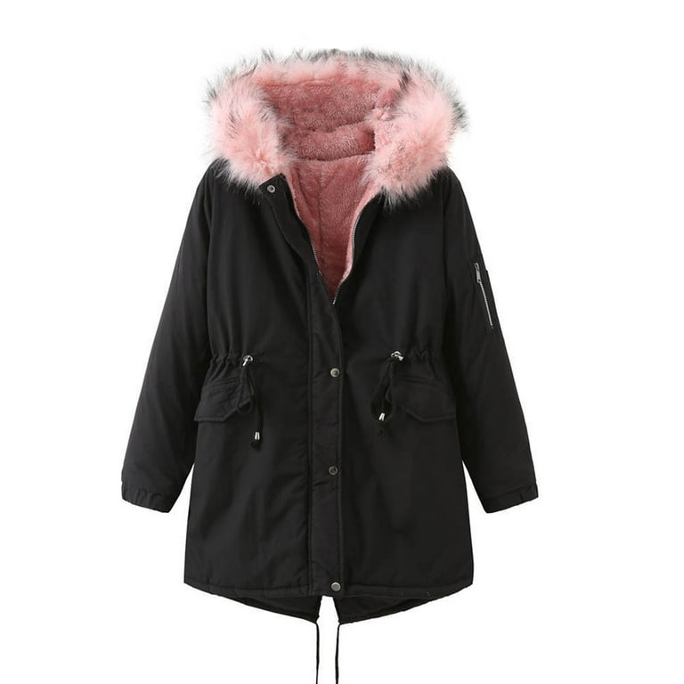 Womens Coats And Jackets Clearance Womens Warm Long Coat Hoodies Collar  Jacket Slim Winter Parkas Outwear Coats