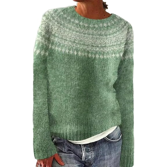 Fall Sweaters Women Casual Knitted Sweaters Winter Fall Loose Long Sleeve Pullover Tops Knitted Sweater Light Green M