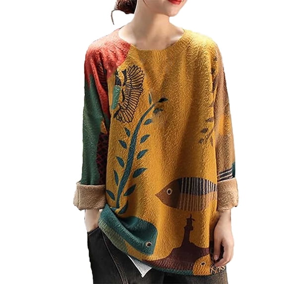 Fall Sweaters Women Oversized Knitted Sweaters Long Sleeve Vintage Graphic Crew Neck Loose Pullover Tops Sweater Multicolour XXL