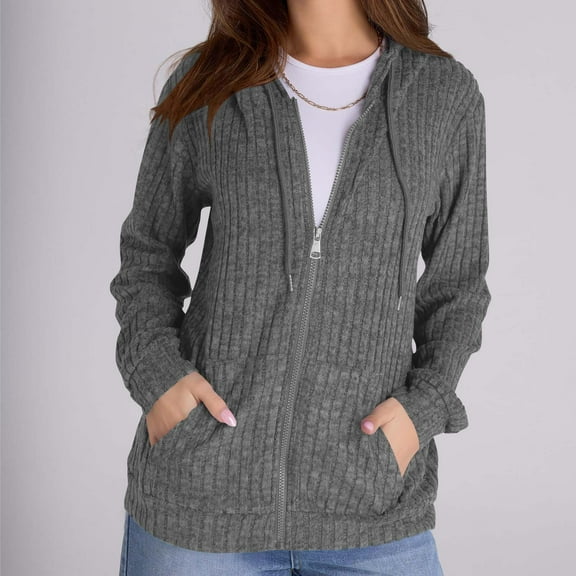 Fall Sweaters for Women Women's Fashion Fashion Solid Color Pocket Long Sleeve Loose Zipper Drawstring Loose Elastic Hooded Jacket Hooded Top Winter Coats