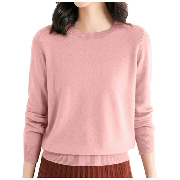 Fall Sweaters Women Wool Base Layer Shirt Tops Crewneck Long Sleeve Daily Solid Pullover Sweaters Sweater Light Pink M
