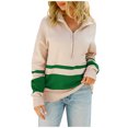 thumbnail image 1 of Fall Sweaters Womens Knit Pullovers Fashion Color Block Zipper Pullover Tops Long Sleeve Sweatshirt Blouses, 1 of 5