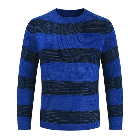 Fall Sweaters for Men Clearance, Autumn Winter New Round Neck Color Matching Personality Trend Men's Striped Sweater