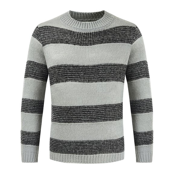 Fall Sweaters for Men Clearance, Autumn Winter New Round Neck Color Matching Personality Trend Men's Striped Sweater